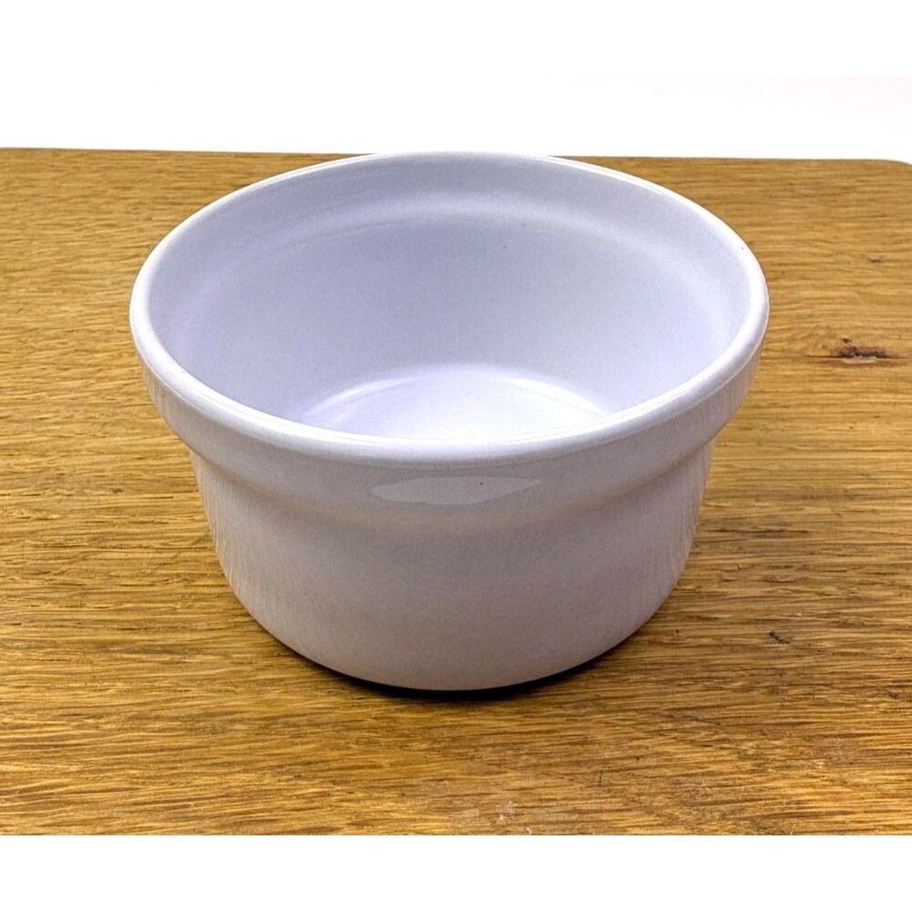 Emile Henry France White Ceramic Ramekin Souffle Dish Smooth Sides 3.75"